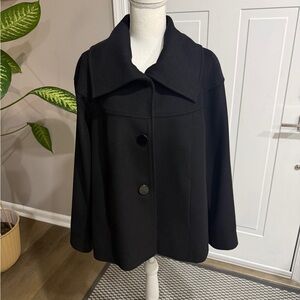 Alfani Women’s Soft, Black Wool Wing Collar Swing Coat Size Large